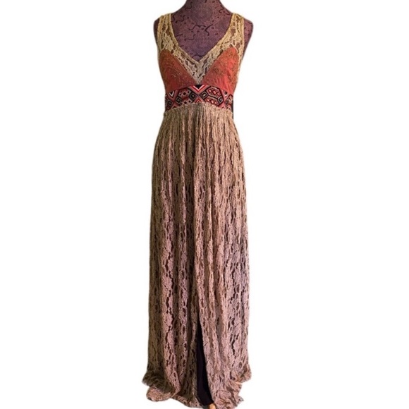 Free People Sz 6 Maxi Antique Style Lace Dress - Picture 2 of 11